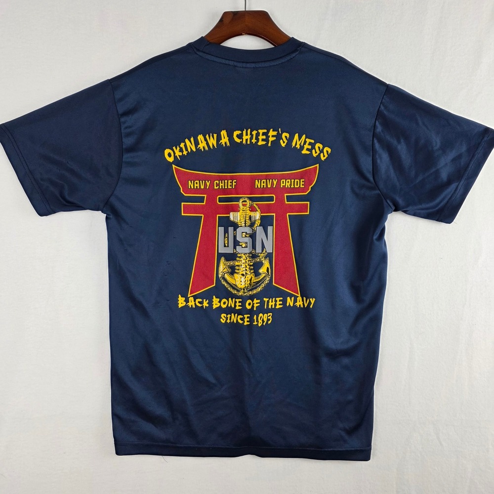 US Navy Okinawa Chief's Mess Graphic T-Shirt XL Navy Blue USN Torii Gate